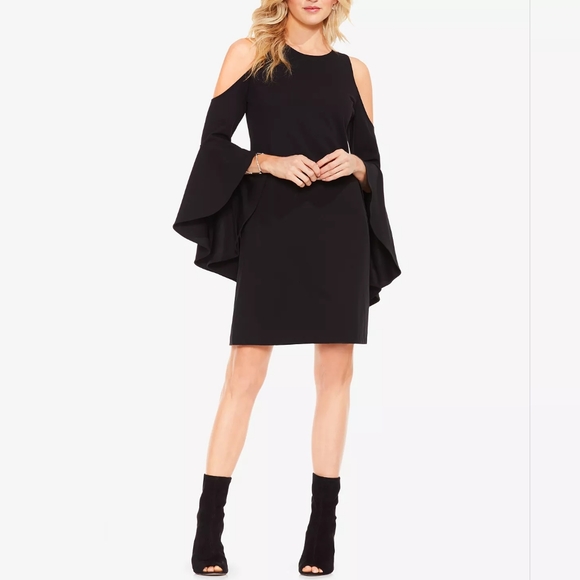 Vince Camuto Dresses & Skirts - 🆕 Vince Camuto Black Cold Shoulder Bell Sleeve Whimsigoth witchy Dress (XS)